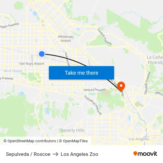 Sepulveda / Roscoe to Los Angeles Zoo map