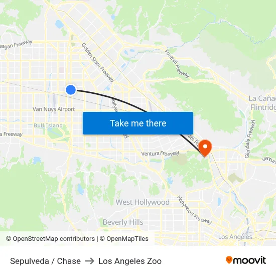 Sepulveda / Chase to Los Angeles Zoo map