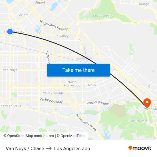 Van Nuys / Chase to Los Angeles Zoo map