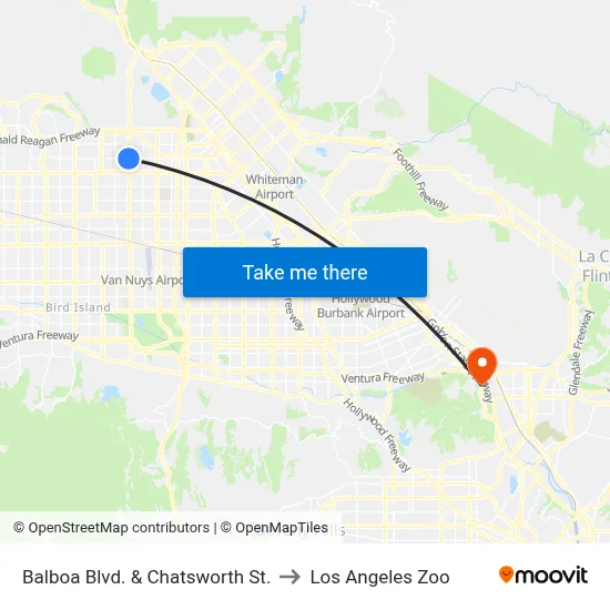 Balboa Blvd. & Chatsworth St. to Los Angeles Zoo map