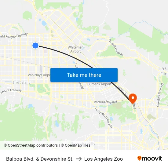 Balboa Blvd. & Devonshire St. to Los Angeles Zoo map