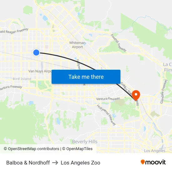 Balboa & Nordhoff to Los Angeles Zoo map