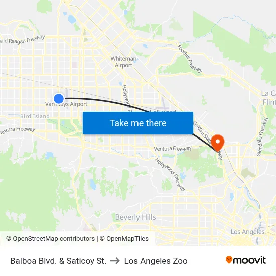 Balboa Blvd. & Saticoy St. to Los Angeles Zoo map