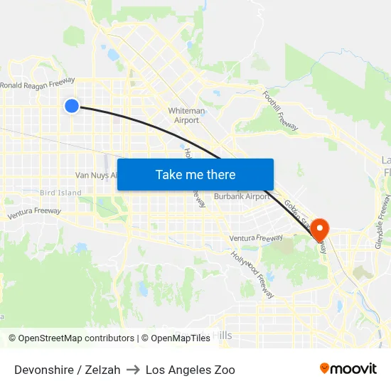 Devonshire / Zelzah to Los Angeles Zoo map