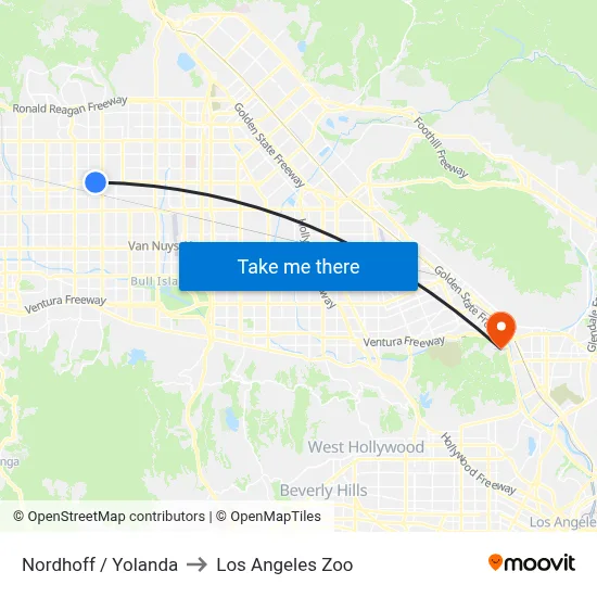 Nordhoff / Yolanda to Los Angeles Zoo map