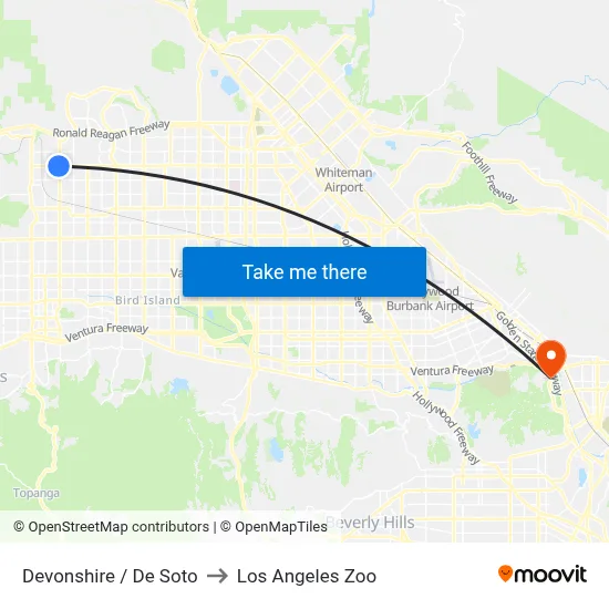 Devonshire / De Soto to Los Angeles Zoo map