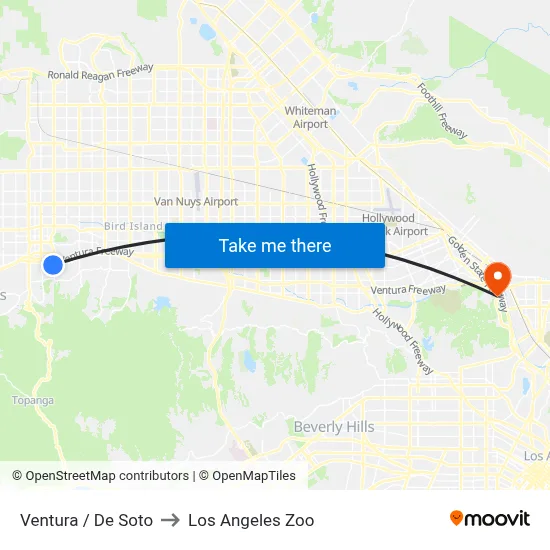 Ventura / De Soto to Los Angeles Zoo map