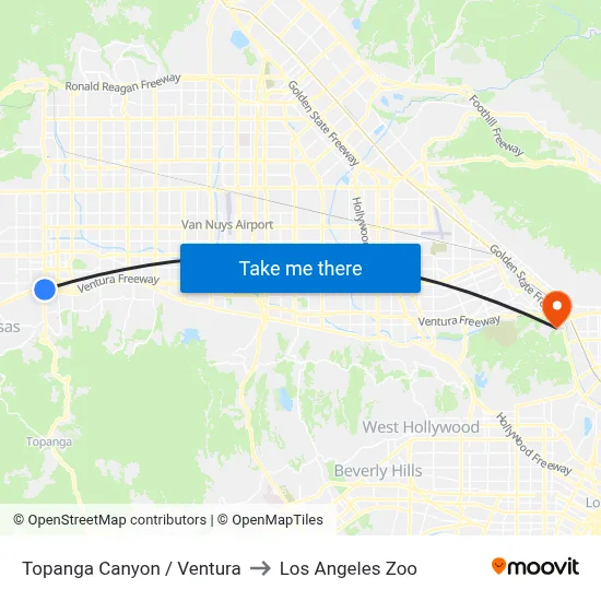 Topanga Canyon / Ventura to Los Angeles Zoo map