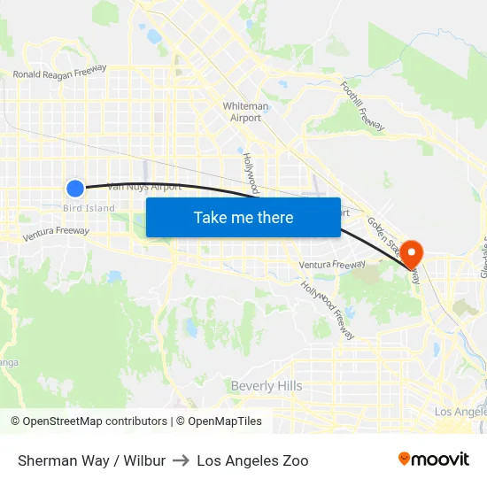 Sherman Way / Wilbur to Los Angeles Zoo map