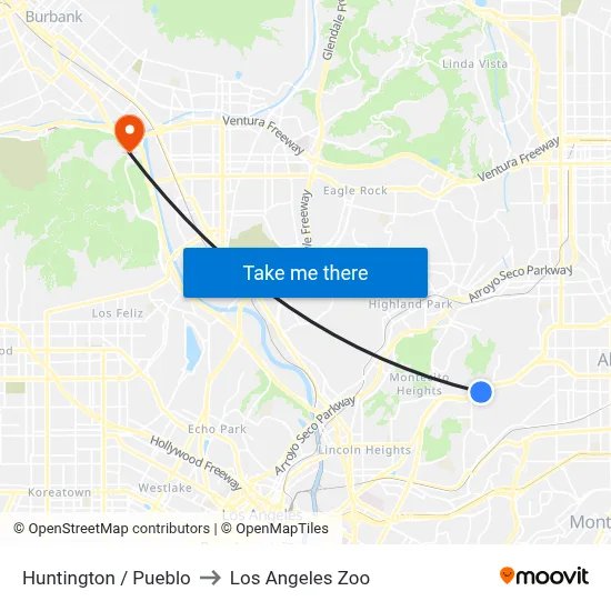 Huntington / Pueblo to Los Angeles Zoo map