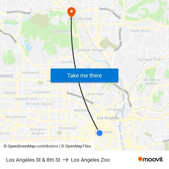 Los Angeles St & 8th St to Los Angeles Zoo map