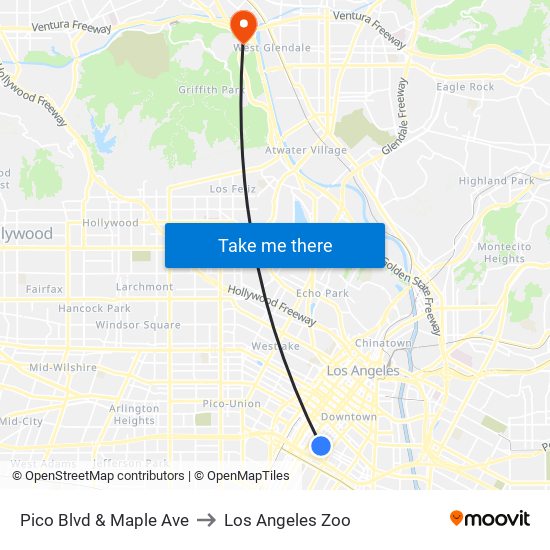 Pico Blvd & Maple Ave to Los Angeles Zoo map