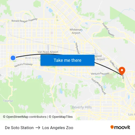 De Soto Station to Los Angeles Zoo map
