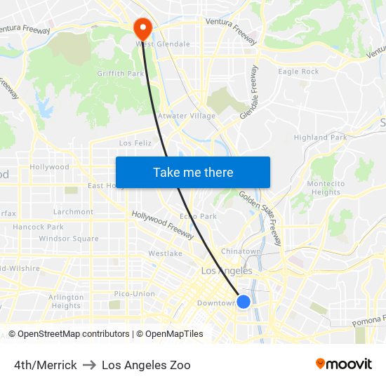 4th/Merrick to Los Angeles Zoo map