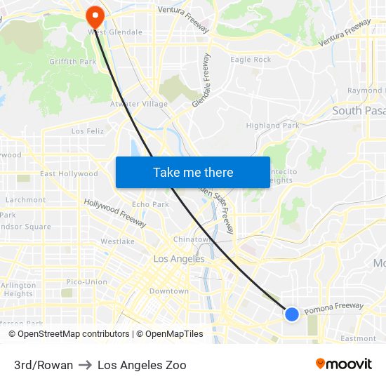 3rd/Rowan to Los Angeles Zoo map