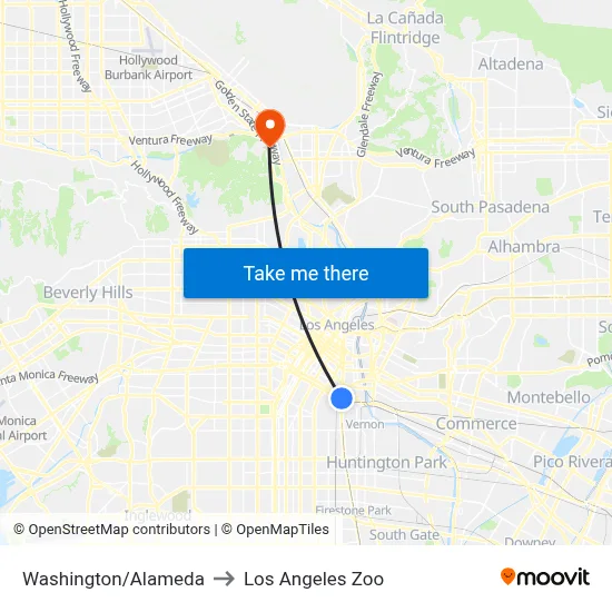 Washington/Alameda to Los Angeles Zoo map