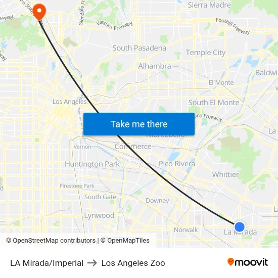 LA Mirada/Imperial to Los Angeles Zoo map