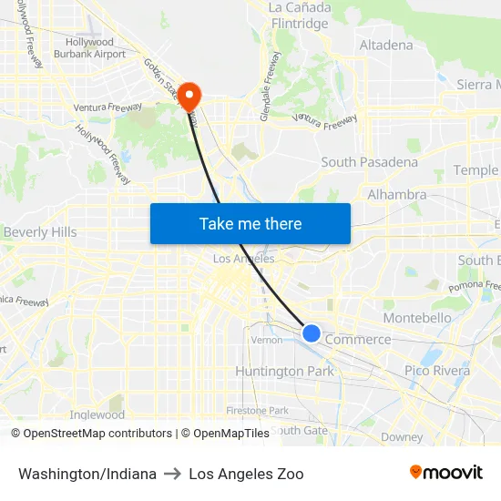 Washington/Indiana to Los Angeles Zoo map