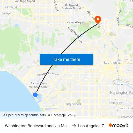 Washington Boulevard and via Marina to Los Angeles Zoo map