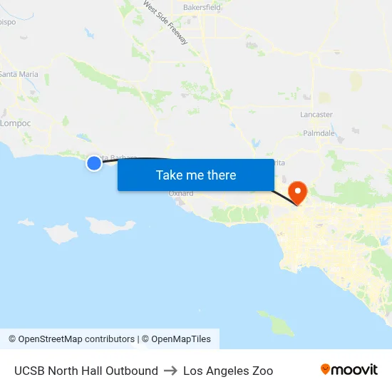 UCSB North Hall Outbound to Los Angeles Zoo map