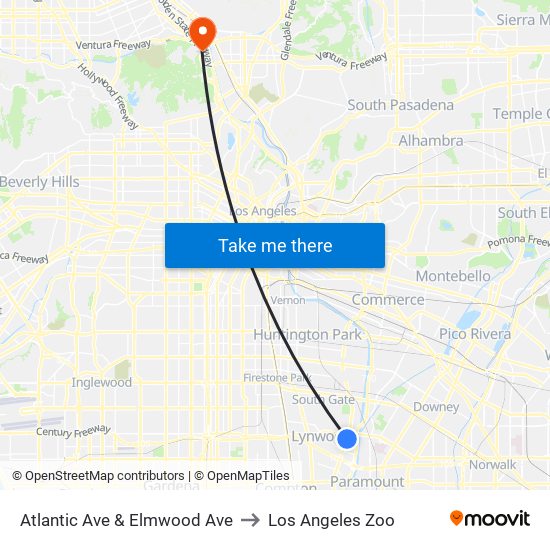 Atlantic Ave & Elmwood Ave to Los Angeles Zoo map