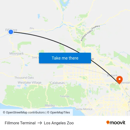 Fillmore Terminal to Los Angeles Zoo map