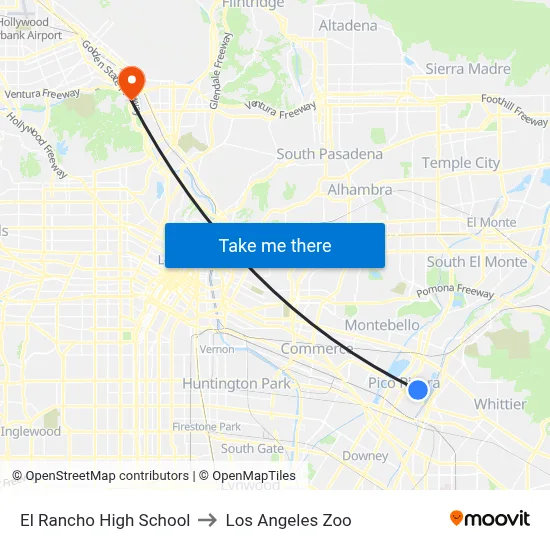 El Rancho High School to Los Angeles Zoo map
