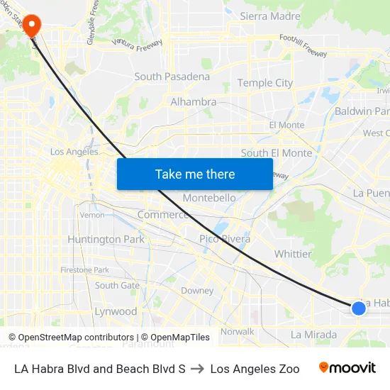 LA Habra Blvd and Beach Blvd S to Los Angeles Zoo map
