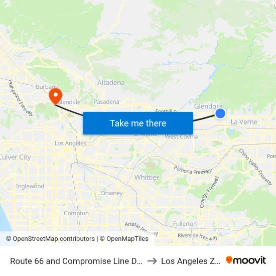 Route 66 and Compromise Line Dr W to Los Angeles Zoo map