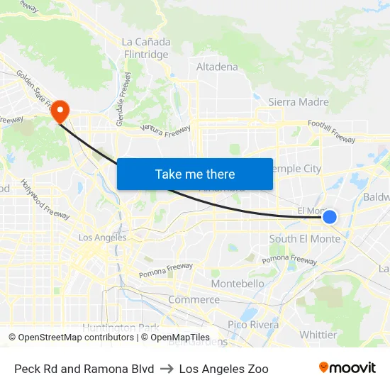 Peck Rd and Ramona Blvd to Los Angeles Zoo map