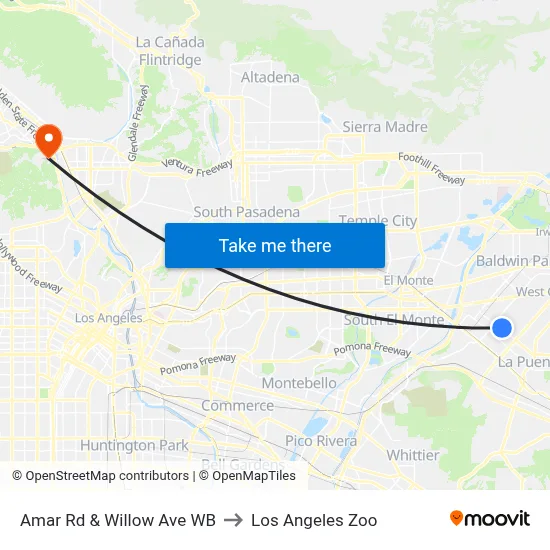 Amar Rd & Willow Ave WB to Los Angeles Zoo map