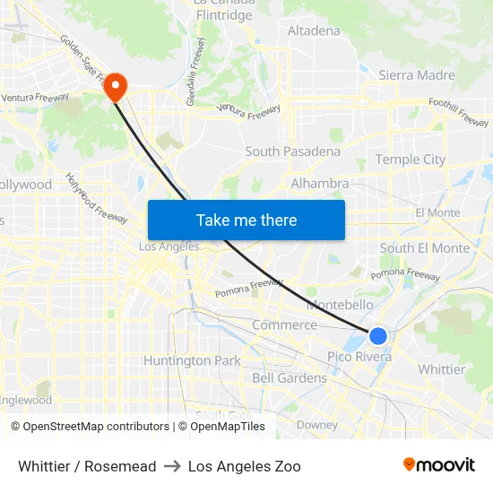 Whittier / Rosemead to Los Angeles Zoo map