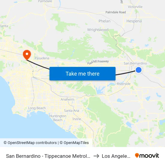 San Bernardino - Tippecanoe Metrolink Station to Los Angeles Zoo map