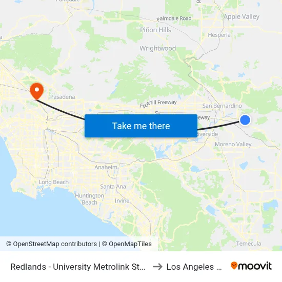 Redlands - University Metrolink Station to Los Angeles Zoo map