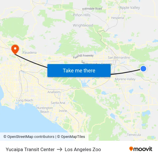 Yucaipa Transit Center to Los Angeles Zoo map