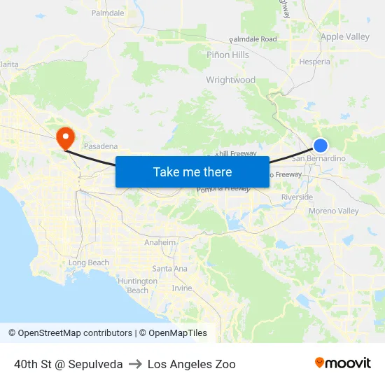 40th St @ Sepulveda to Los Angeles Zoo map