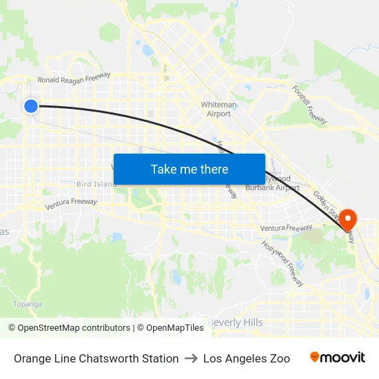 Orange Line Chatsworth Station to Los Angeles Zoo map