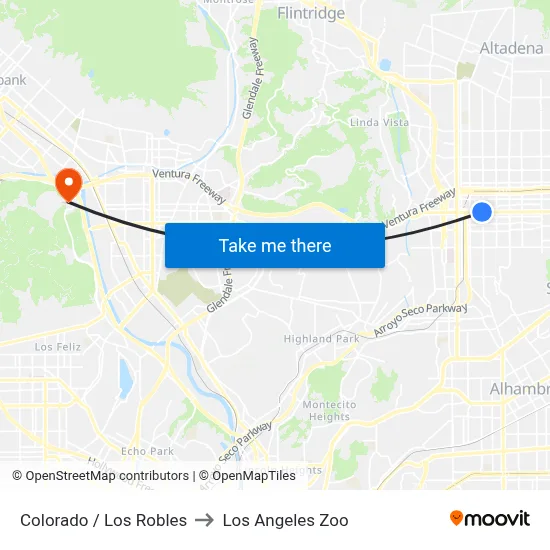 Colorado / Los Robles to Los Angeles Zoo map