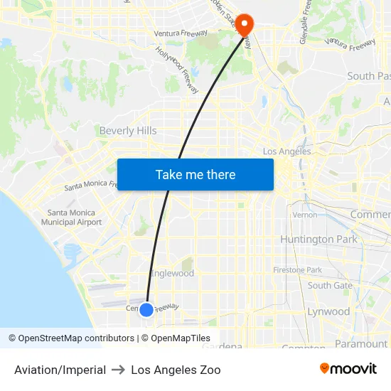 Aviation/Imperial to Los Angeles Zoo map