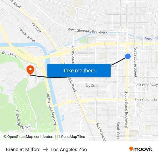 Brand at Milford to Los Angeles Zoo map