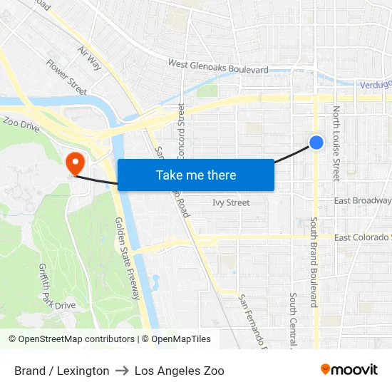 Brand / Lexington to Los Angeles Zoo map