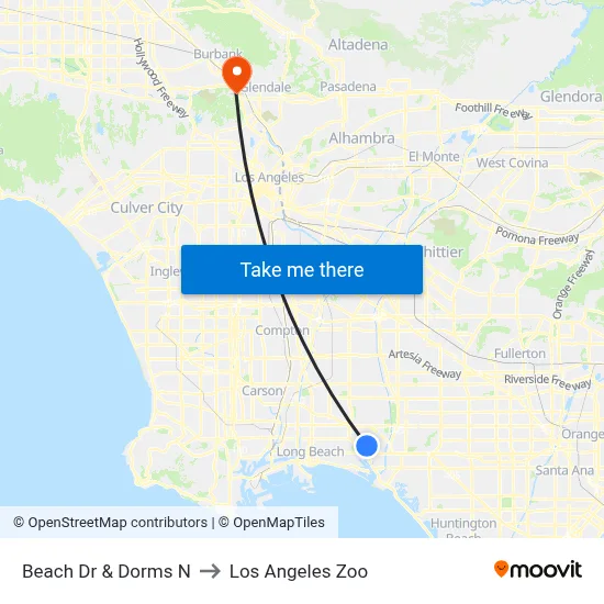 Beach Dr & Dorms N to Los Angeles Zoo map