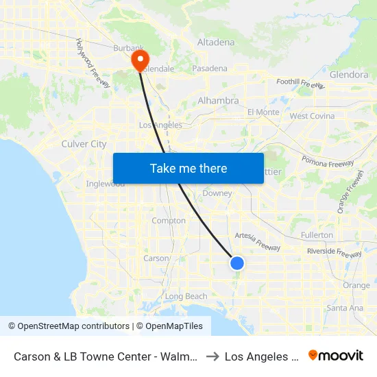 Carson & LB Towne Center - Walmart SE to Los Angeles Zoo map