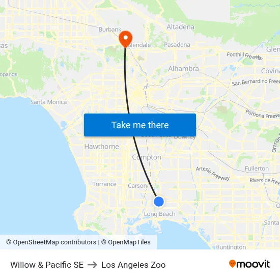 Willow & Pacific SE to Los Angeles Zoo map