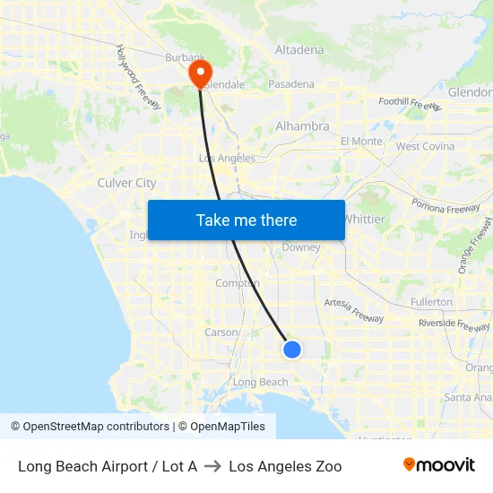 Long Beach Airport / Lot A to Los Angeles Zoo map