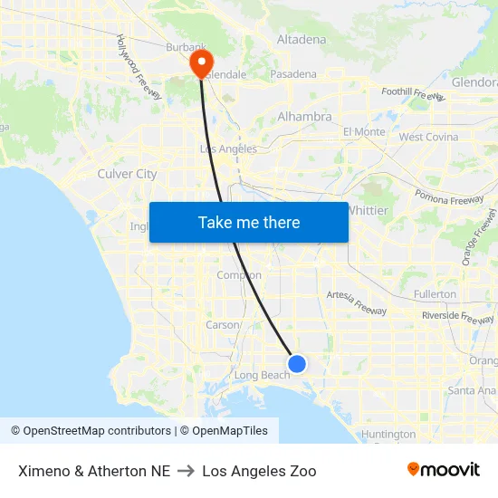 Ximeno & Atherton NE to Los Angeles Zoo map