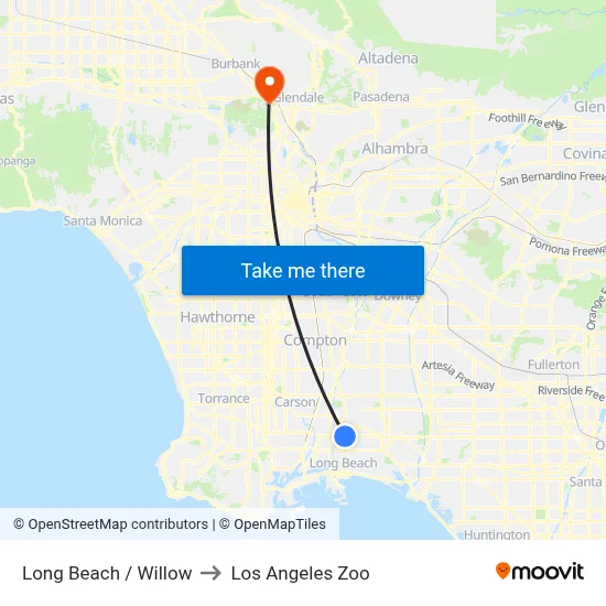 Long Beach / Willow to Los Angeles Zoo map