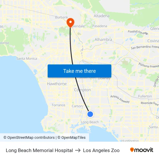 Long Beach Memorial Hospital to Los Angeles Zoo map