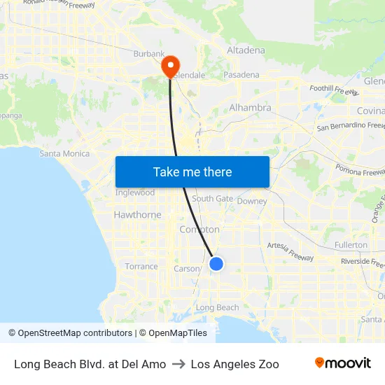 Long Beach Blvd. at Del Amo to Los Angeles Zoo map