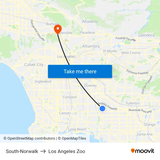 South-Norwalk to Los Angeles Zoo map